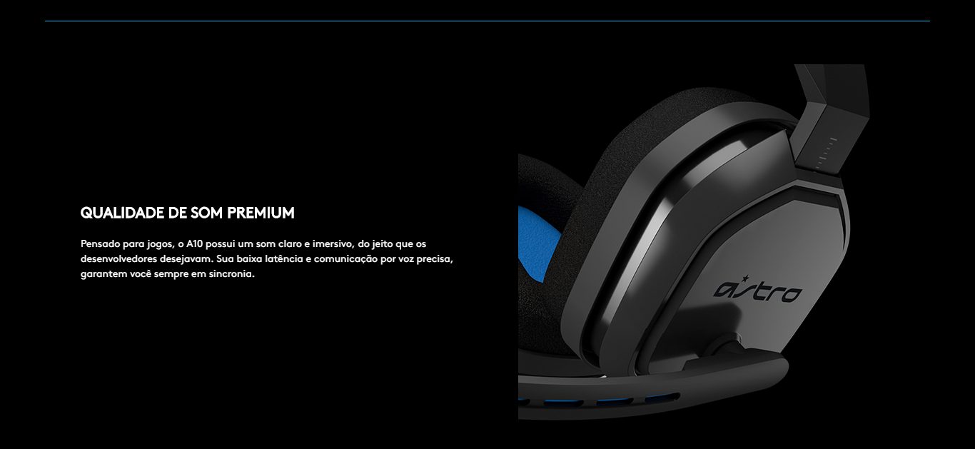 Headset Gamer Logitech Astro A10 PS4 com Fio Preto/Azul